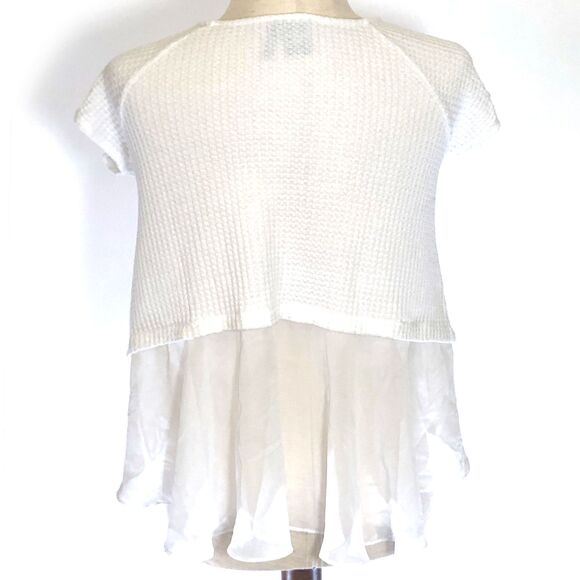 Paper Crane White Sheer Knit High Low Cropped Top - Picture 3 of 5